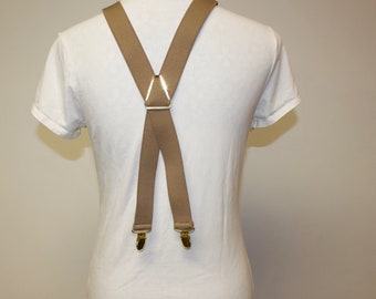 Vintage Mens khaki clip on Suspenders