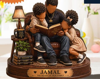 Personalized Black Dad Reading Gift, Custom Family Wooden Keepsake, Father And Kids Storytime Decor