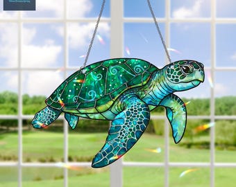 カラフルなウミガメのインテリア装飾 アクリルホログラムの窓掛け：タートルビーチの夕日アート - Etsy 日本