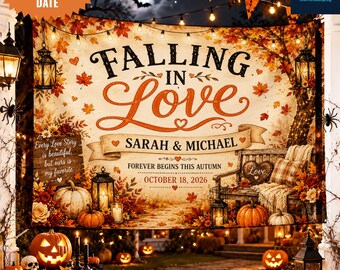 Personalized Fall Wedding Tapestry Banner, Custom Couple Name Autumn Wedding Decor, Rustic Love Sign
