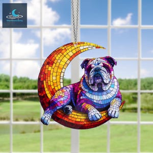 Décoration de fenêtre en acrylique Bouledogue sur la lune, Cadeau pour les amateurs de bouledogue, Décoration de fenêtre en acrylique Bouledogue, Décoration de maison Bouledogue