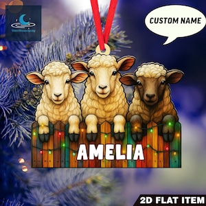 Personalisierte Schaf Weihnachtsverzierung, flache rustikale 2D-Dekoration, Weihnachtsbaumdekor, Ziegenliebhabergeschenk, Weihnachtsgeschenk
