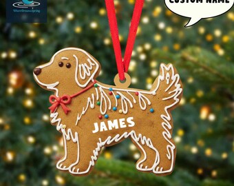 Personalized Dog Gingerbread Christmas Ornament, Custom Name, 2D Flat Ornament