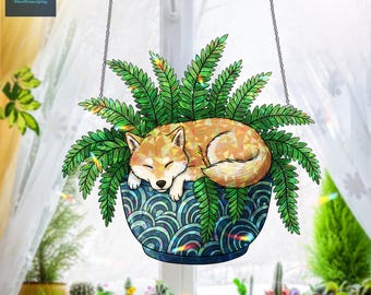 Sleeping Shiba Inu Acrylic Hologram Window Hanging, Holographic Effect Suncatcher, Rainbow Light Prism Decor, Dog Lover Gift