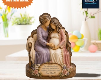Personalized Mother Daughter Sculpture, Pregnancy Keepsake, Custom Wooden Decor, New Mom Gift