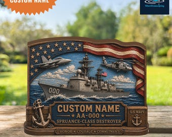 Personalized US Navy Destroyer Wooden Block, Custom Military Gift, Ship Retirement Keepsake
