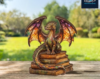 Dragon Book Stack, houten blokdecor, magisch bibliotheekaccent