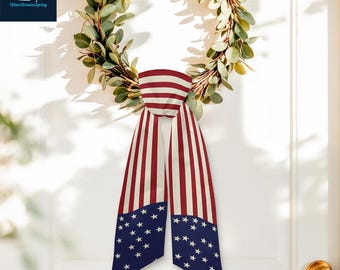 アメリカ国旗リースサッシュ、愛国的なドアハンガーリボン、赤白青星ストライプ装飾