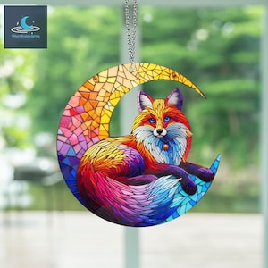 Fox On The Moon acryl raamhanger, Fox Lovers Gift, Fox acryl raamhangers, Fox Home Decoration