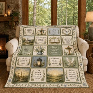 Christian Quilt Blanket, Bible Verse Floral Throw, Religious Home Décor