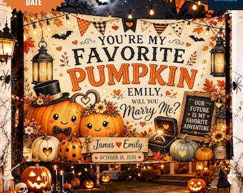Personalized Pumpkin Proposal Tapestry Banner, Custom Fall Engagement Decor, Halloween Marry Me Sign