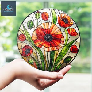 California Poppy Stained Glass, Poppy Flower Window Hanging, Gift For Mom, Birthday Gift, Gift Flower Lover