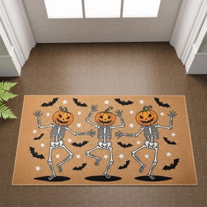 Kürbiskopf Skelett Fußmatte, lustige Halloween tanzende Skelette Matte, Halloween Wohnkultur, Halloween-Liebhaber Geschenk