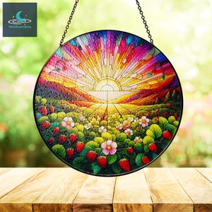 Strawberry Garden Stained Glass, Strawberry Suncatcher, Strawberry Window Decor, Home Decor, Gift For Strawberry Lover