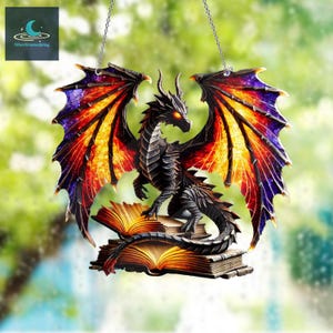Book Dragon Acrylic Window Hanging,  Dragon Wall Window Hanging Art Decoration, Bookish Home Decor, Book Lover Gift