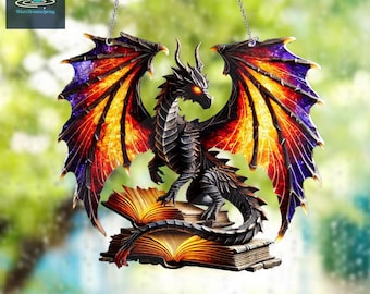 Book Dragon Acrylic Window Hanging, Bookish Home Decor