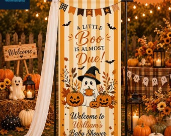 Personalized Halloween Baby Shower Banner, A Little Boo Is Almost Due Welcome Sign