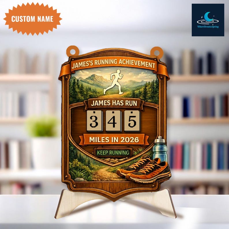 Trophy Inscriptions Running Personalized Running Achievement Sign, Custom Name Miles Tracker ...