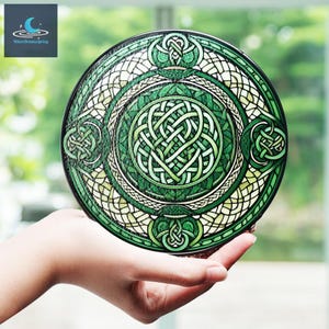 Green Celtic Stained Glass Suncatcher, Celtic Home Decor, Christian Wall Decor, Ireland Home Decor, Irish window decor