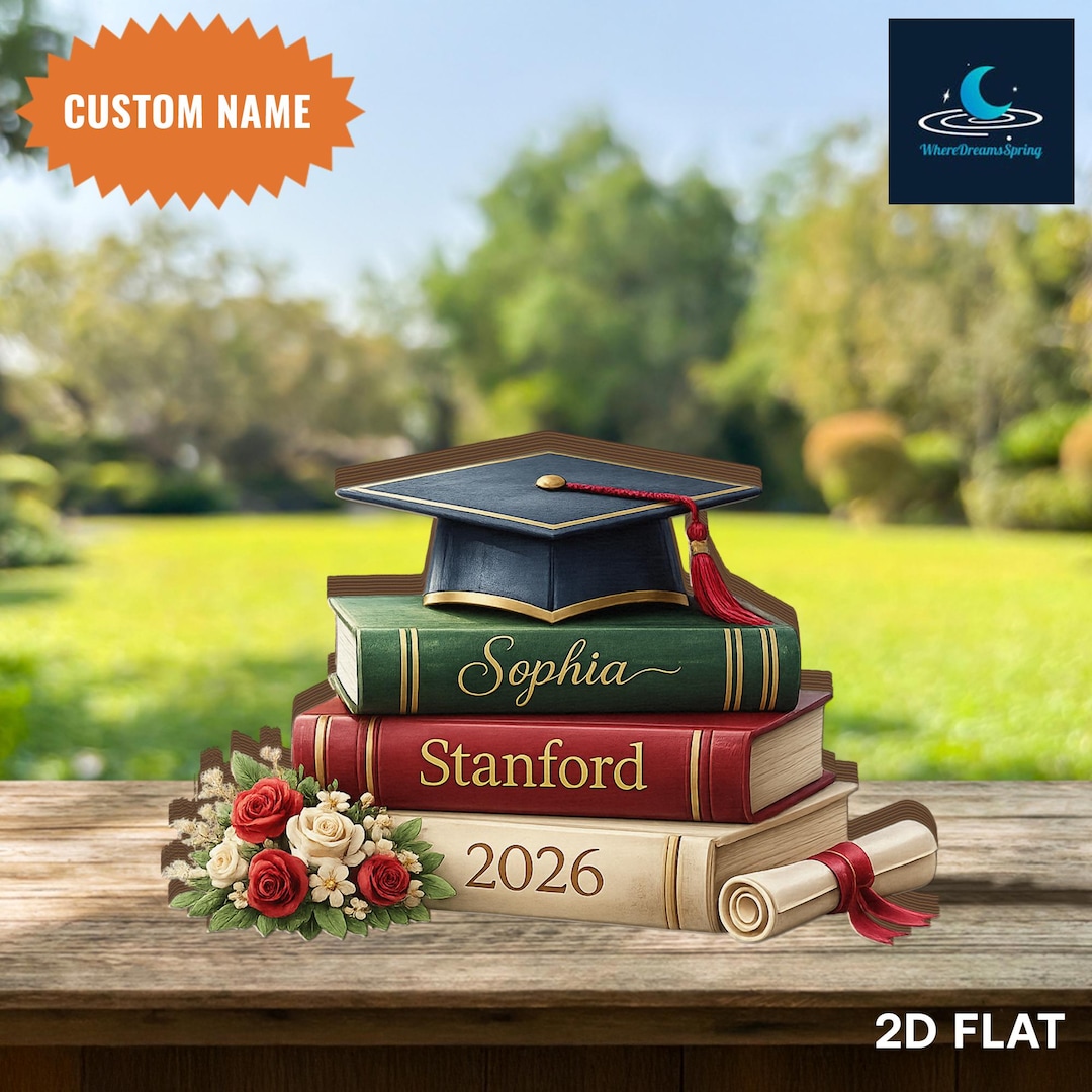 Grad Box Stack Personalized Graduation Book Stack Decor, Custom Name Grad Cap Keepsake ...