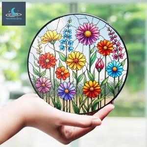 Wildflower Stained Glass Suncatcher, Wildflower Window Hanging Decor, Gift for Flower Lover, Gift For Her