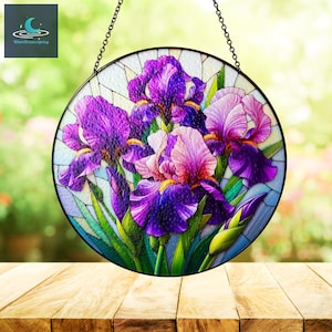 Purple Iris Stained Glass, Iris Flower Suncatcher, Flower Home Decor, Flower Lover Gift, Gift For Her