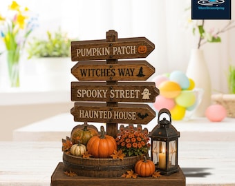 Halloween Pumpkin Patch Sign Wooden Decor Spooky Street Haunted House Fall Shelf Sitter Gift