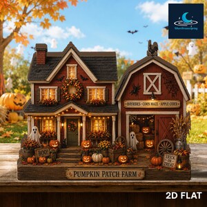 Bloque de madera de granja con forma de huerto de calabazas de Halloween, adorno rústico para mesa embrujada.