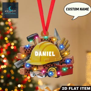 Personalisierte Werkzeug Schubkarre Weihnachtsverzierung, Geschenk für Bauherren und Tischler, flache Handyman-Verzierung, Bau-Weihnachtsdekor.