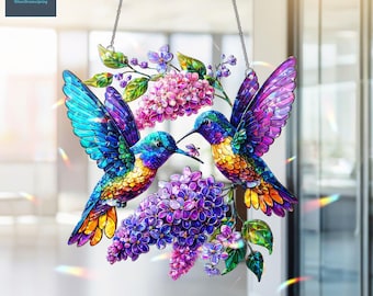 Holographic Hummingbird Suncatcher, Purple Lilac Window Hanging