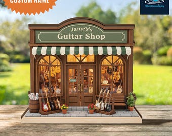 Gepersonaliseerde gitaarwinkel houten blok, aangepaste naam cadeau muziekliefhebber
