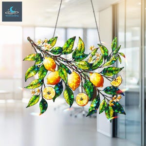 Lemon Branch Hologram Acrylic Window Hanging, Lemon Branch For For Kitchen Decor, Fruit Lover Gift, Gift For Mom