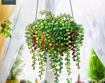 ホログラムアクリル製吊り下げ式植物サンキャッチャー、ステンドグラス風