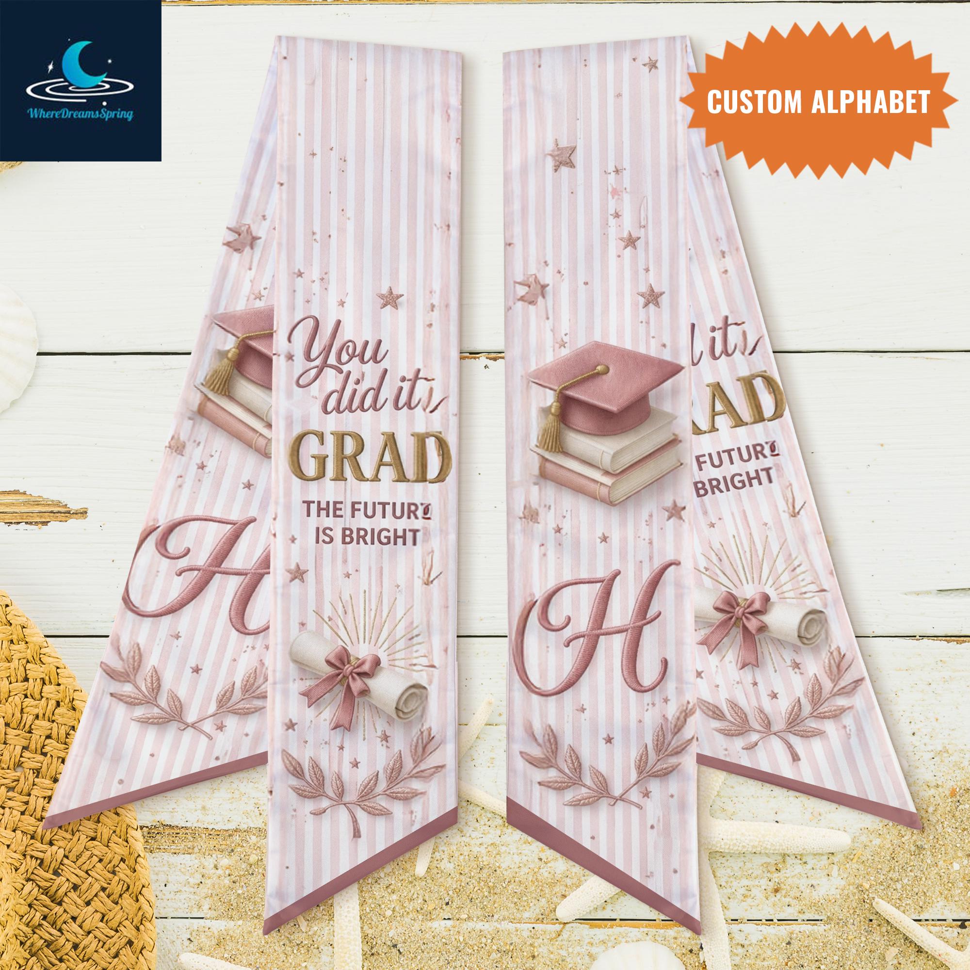 Personalized Pink Graduation Sash, Custom Initial Grad Ribbon, Class of ...