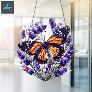 Hologram Butterfly And Lavender Flowers, Butterfly Window Hanging, Butterfly Lovers Gift, Gift For Her