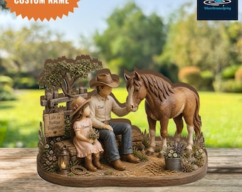 Personalized Horse Dad Cowboy Daughter Wooden Block Keepsake, Horse Lover Decor