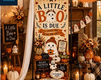Halloween Baby Shower Banner, "A Little Boo Is Due" Welcome Sign, Ghost Pumpkin Decor