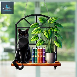 Cat Book Acrylic Window Hanging Ornament, Reading Cat Window Hanging, Book Lover Gift, Cat Lover Gift