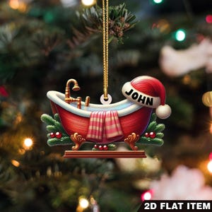 Gepersonaliseerde badkerstversiering, 2D plat ornament, baddecoratie kerst, kerstcadeau