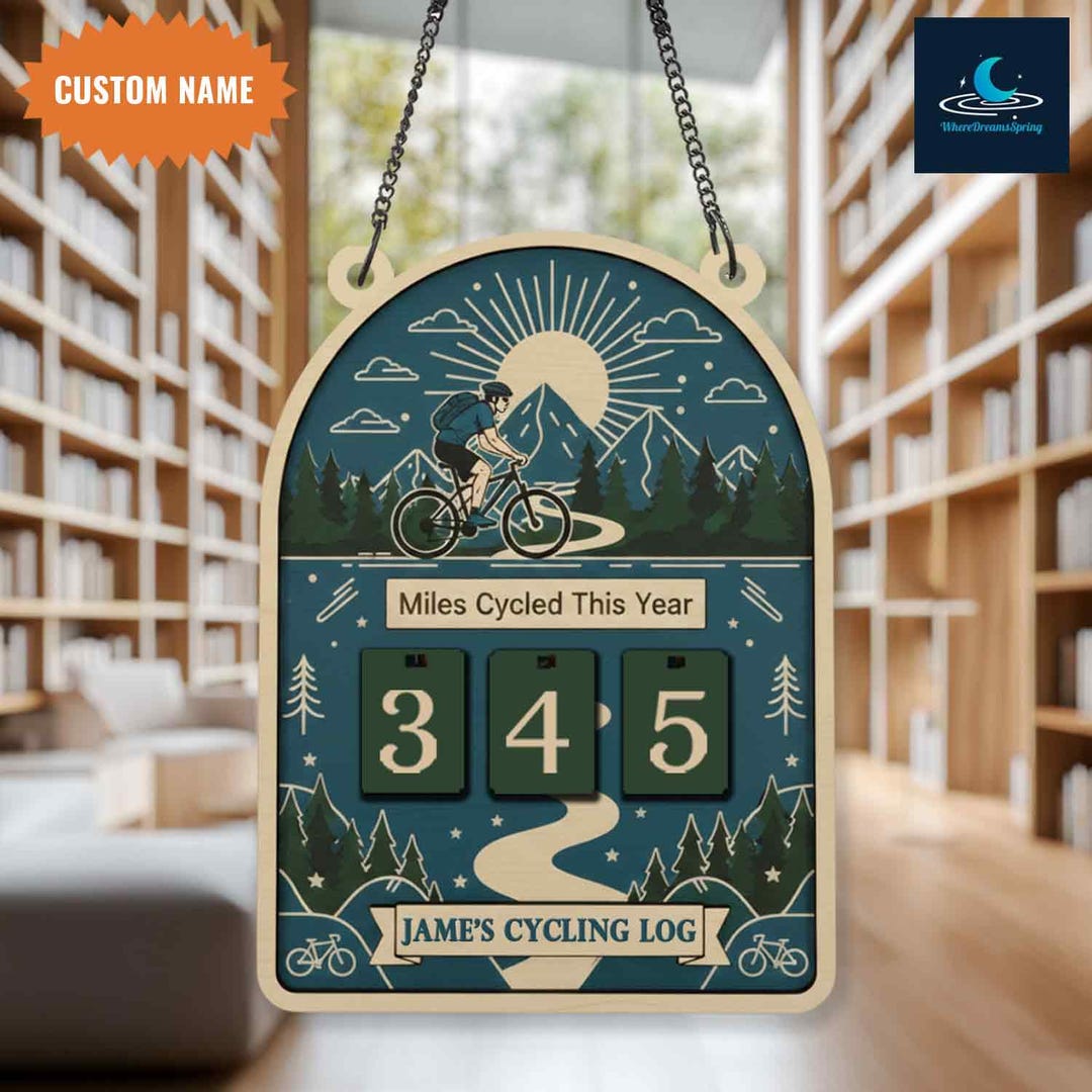 Personalized Cycling Distance Tracker Sign, Custom Bike Mileage Counter ...