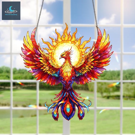 Acchiappasole A Forma Di Aquila Con Ali Colorate – In Acrilico 20x20 Cm, Per Finestra E Decorazione Casa
