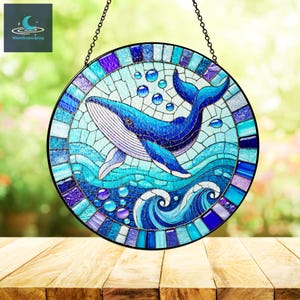 Blue Whale Stained Glass, Window Hanging Home Decoration Gifts For Blue Whale Lover, Beach Home Decor, Gift For Her