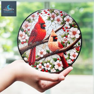 Cardinal Stained Glass Suncatcher, Cardinal Acrylic Window Hanging, Memorial Suncatcher, Bird Lover Gift