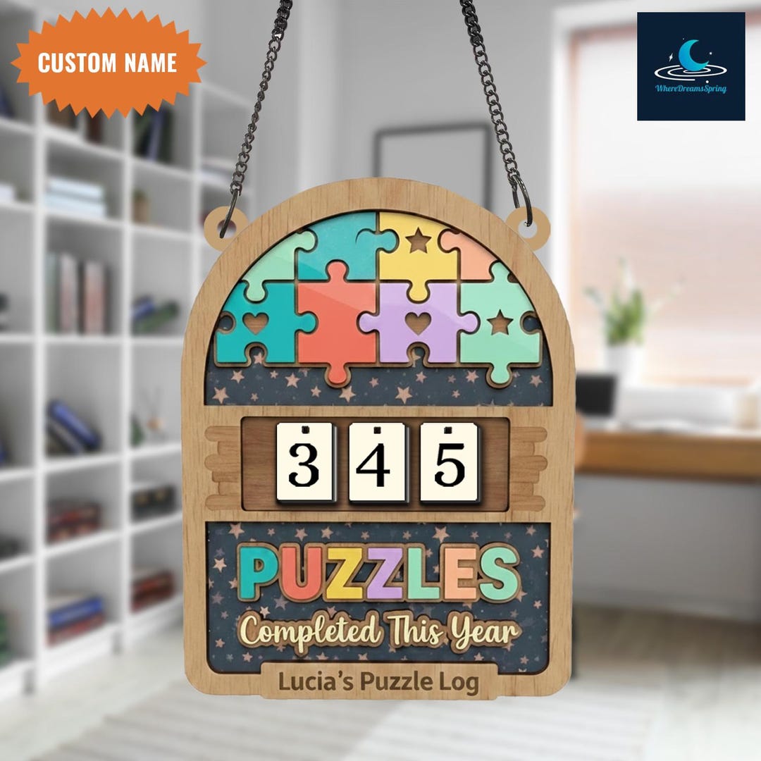 Personalized Wooden Puzzle Tracker Sign, Jigsaw Counter Decor - Etsy