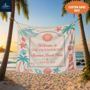 Personalized Beach Party Tapestry Banner, Custom Summer Oceanfront Decor, Polyester Backdrop