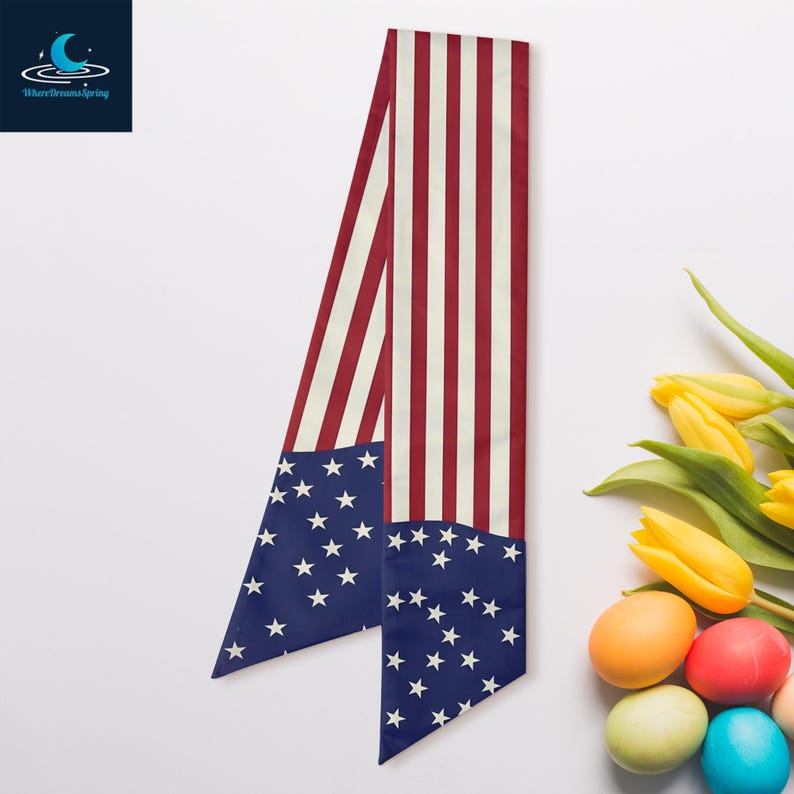 Ghirlanda con bandiera americana, fiocco patriottico da appendere alla porta, decorazione con stelle e strisce rosse, bianche e blu. immagine 2