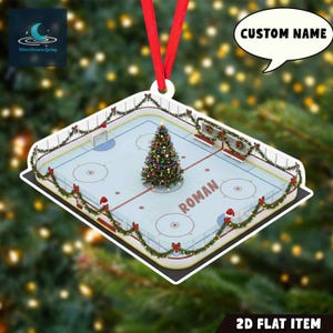 Personalized Hockey Rink Christmas Ornament, ce Hockey Christmas Decoration, Sports Lover Gift, Gift for Hockey Player, 2D Flat Ornament.