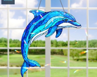 Holograma de delfín para ventana, colgante de olas del océano, decoración de playa tropical, regalo para amantes de los delfines, regalo para casa de playa
