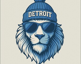 Detroit Football Mascot in Beanie & Shades PNG – Cool Blue Big Cat Graphic for Fans, Instant Digital Download | svg eps Detroit design