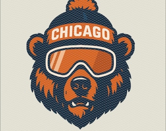 Chicago Football Bear SVG | Winter Fan Art | Chicago Sports SVG | Bear with Beanie and Goggles | Digital Download for Cricut & Sublimation